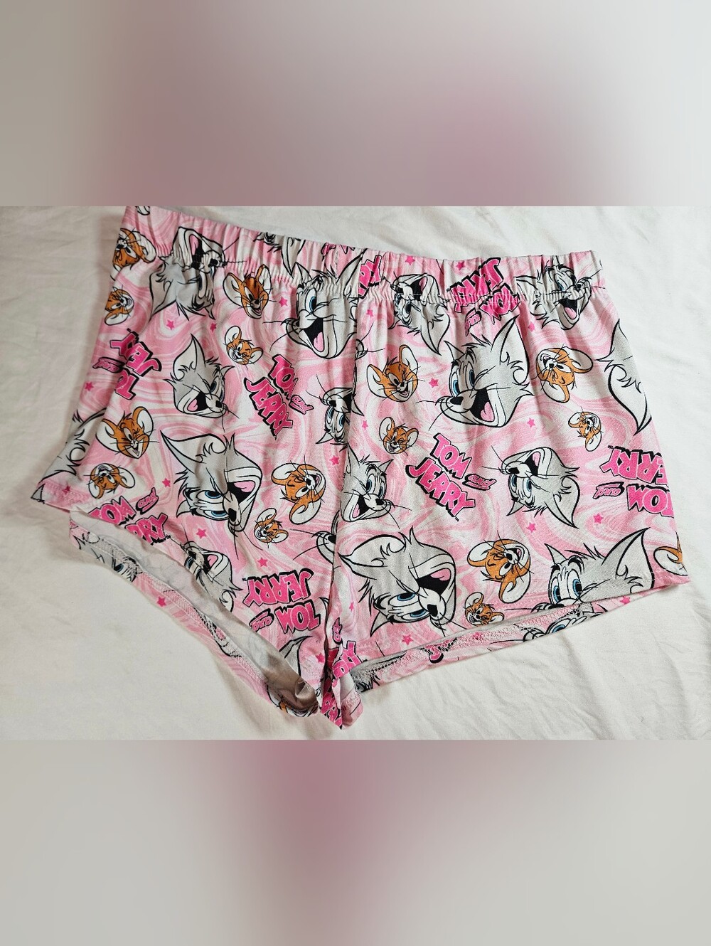 Tom & Jerry Womens Pink Character Elastic Waist Pull On Pajama Shorts Size Large